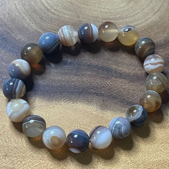 Botswana Agate beaded 10mm beads stretch bracelet striped natural handmade new e - Picture 7 of 8